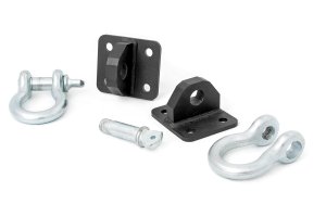 Jeep Cherokee D Ring Shackles and Mounts - Front - Rough Country - TJ Stubby, XJ Winch - Black Carbon Powdercoating - '85-'01